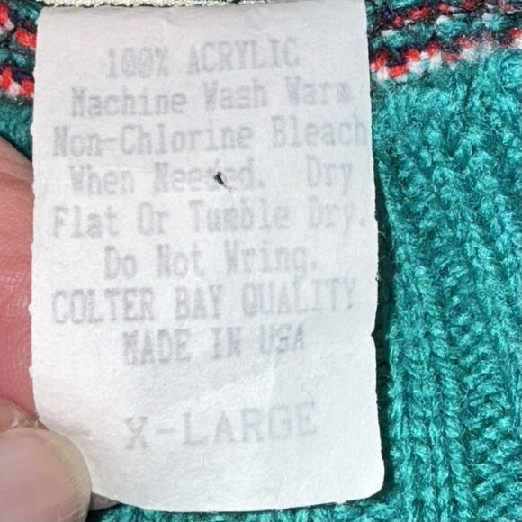 Vintage 80’s Ugly Christmas Sweater Green Teddy Bear Santa Retro Granny Core XL - Picture 10 of 10
